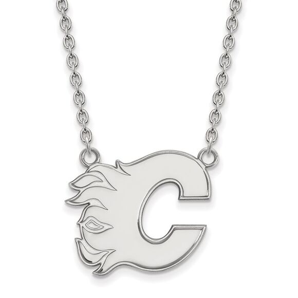 14k White Gold NHL Calgary Flames Large Necklace 18 Inch